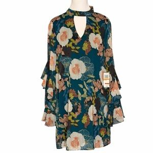 As U Wish Teal Floral Long Sleeve Dress